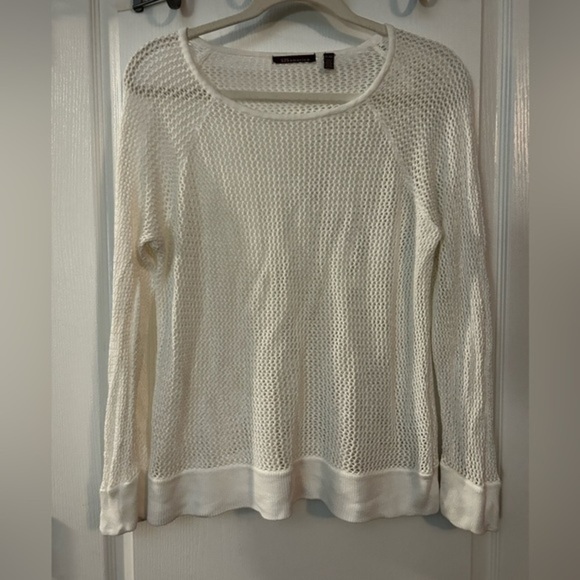 525 America Women's White Open Knit Long Sleeve Pullover Top XL sweater EUC - Picture 1 of 10